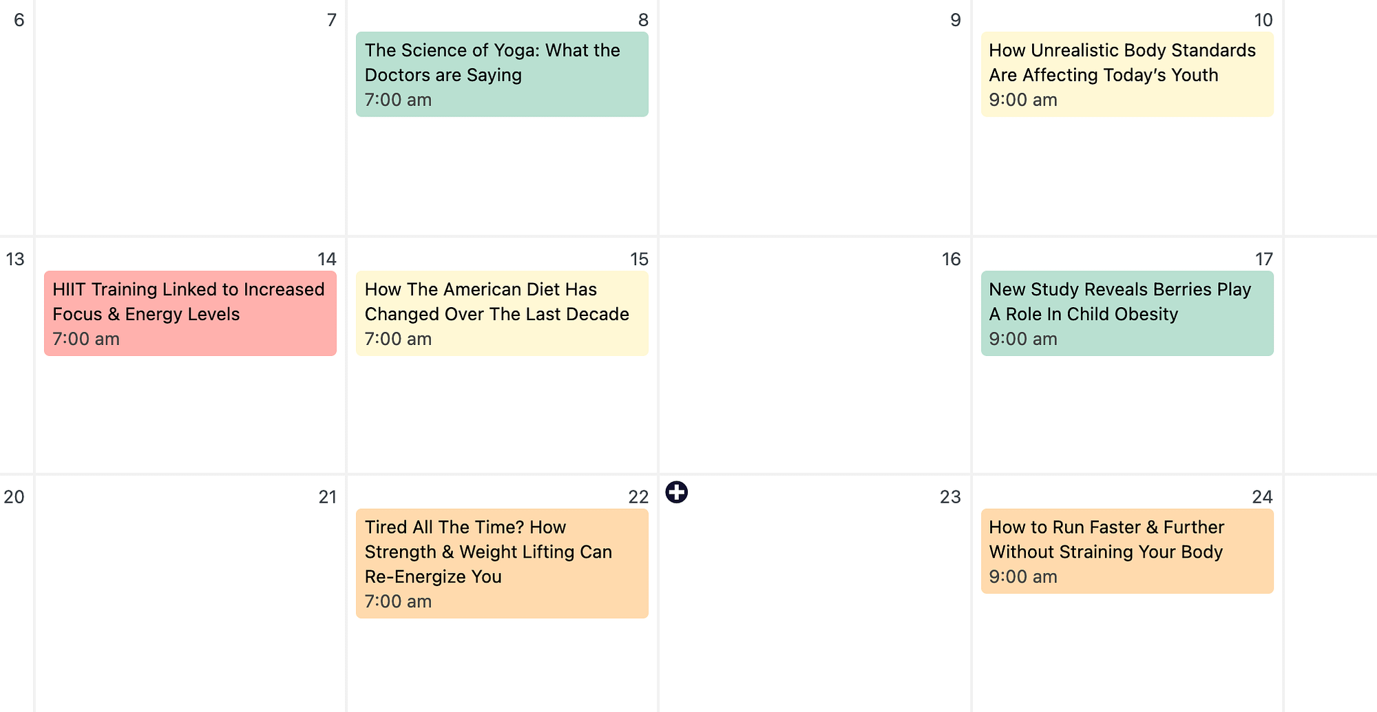 Posts in the calendar with different statuses