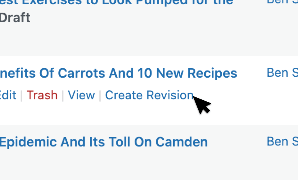 Create Revision link in the Posts menu