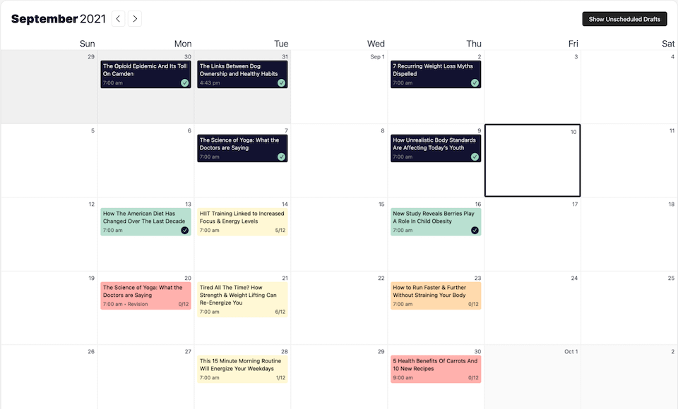 Strive's content calendar