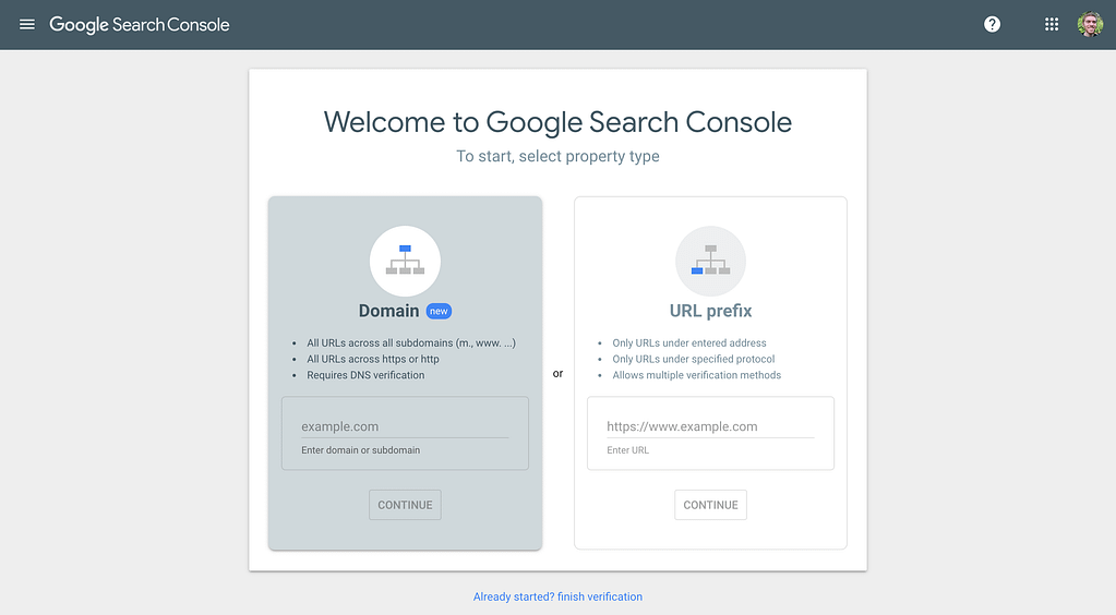 google search console add domain