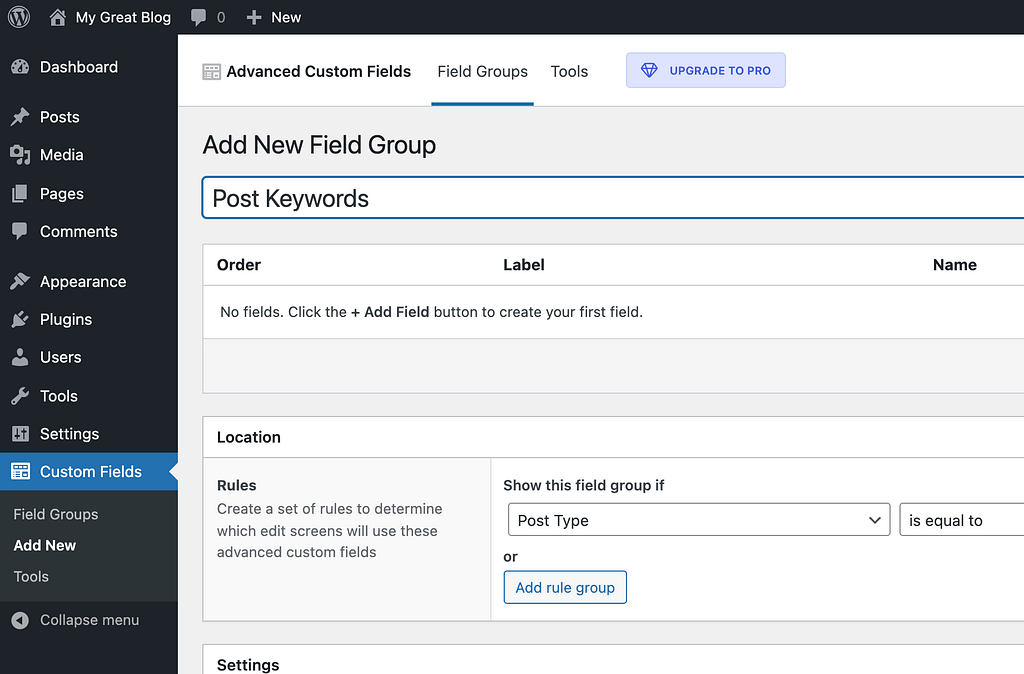 name field group