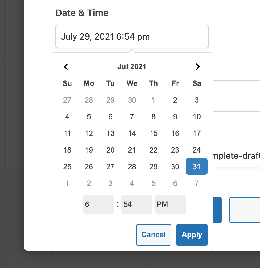 Calendar date picker in Quick Edit menu