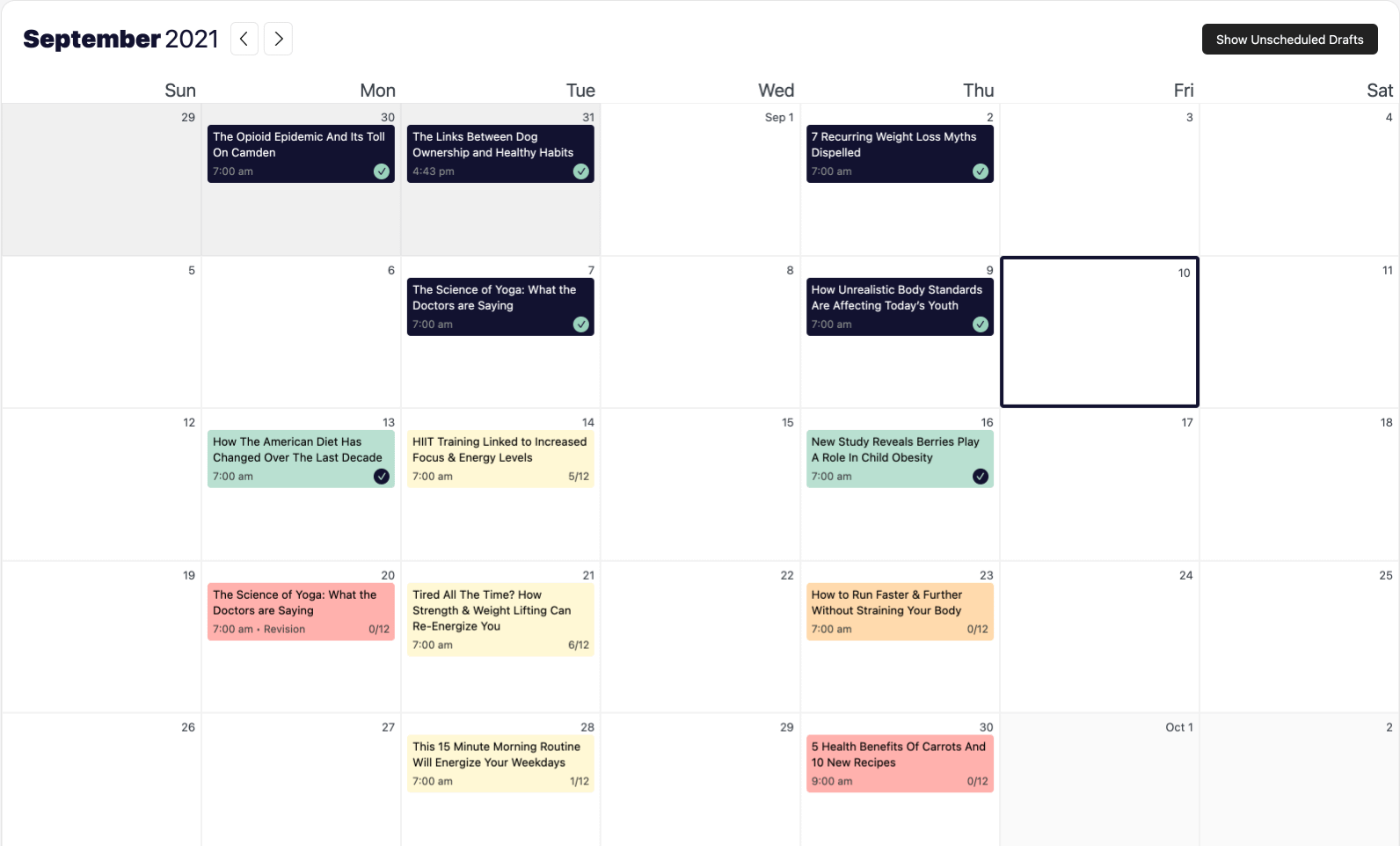 Strive's content calendar