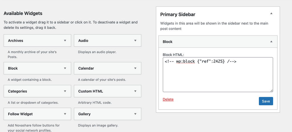 Reusable block widget