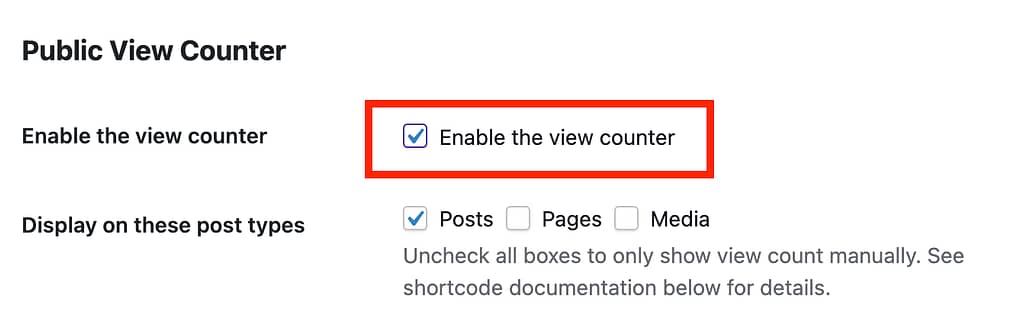 Enable the view counter checkbox