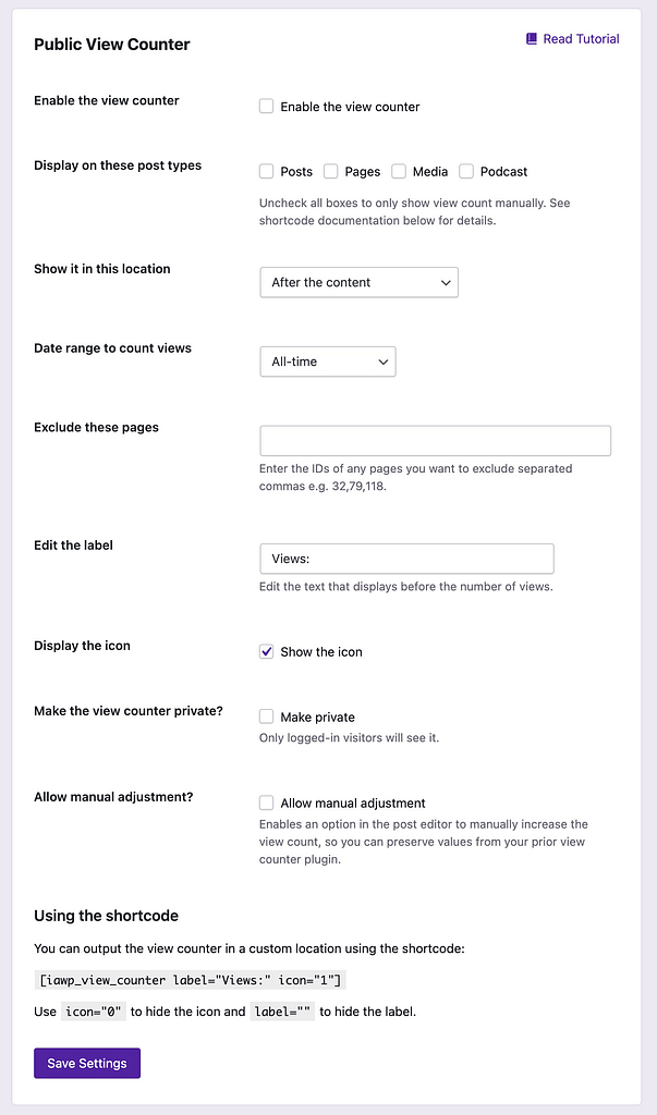 View counter settings
