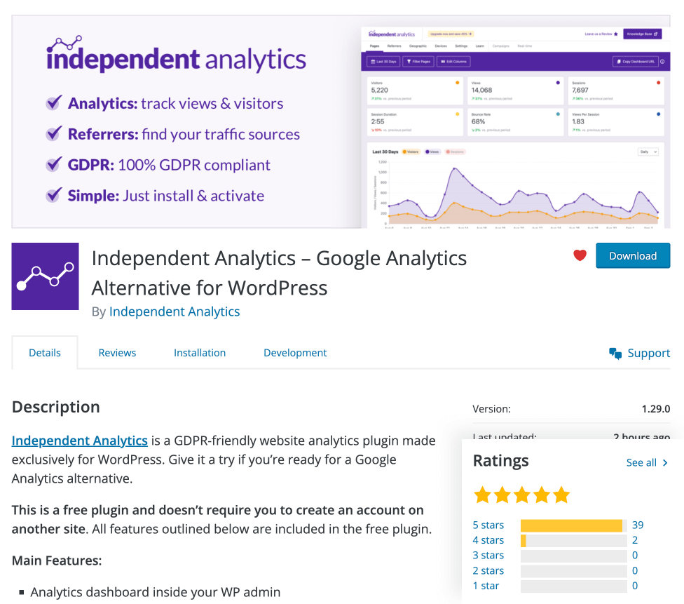 Independent Analytics plugin page