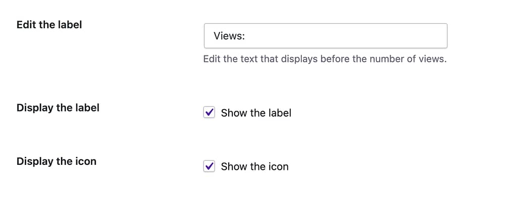 Options to edit the view counter label and enable the icon