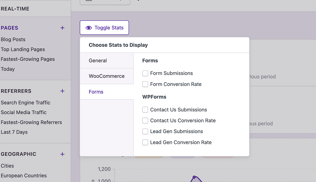 Quick Stats form stat checkboxes