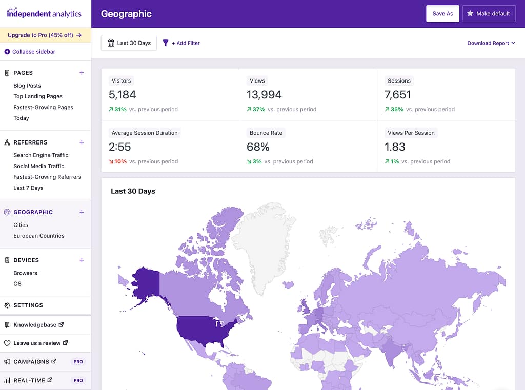 Geographic reporting dashboard
