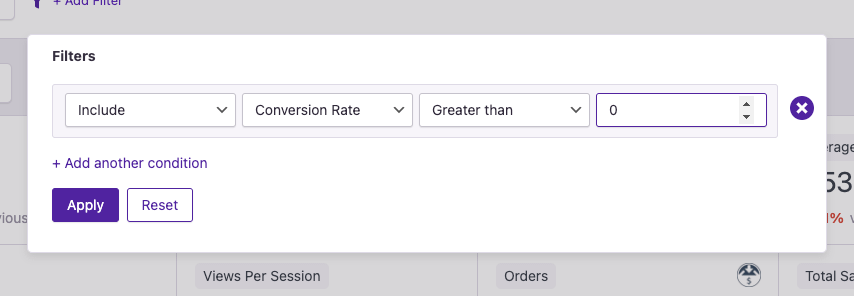 Filtering by conversion rate