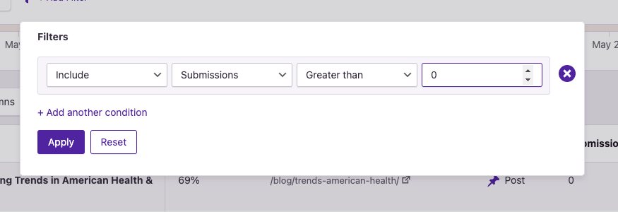 Filter submissions greater than 0