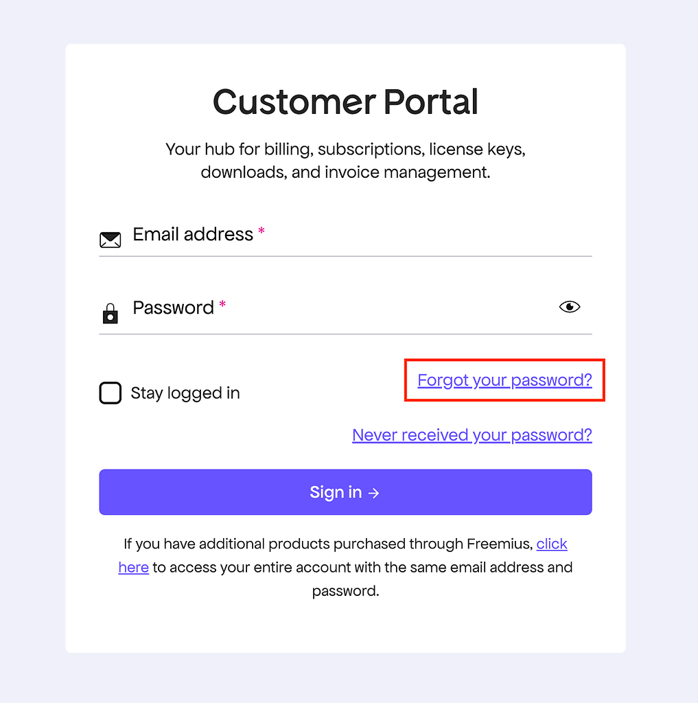 Forgot password link