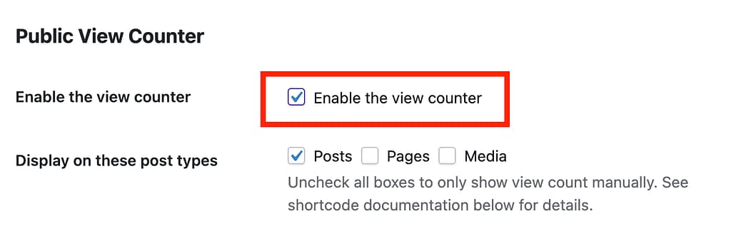 Enable the view counter checkbox