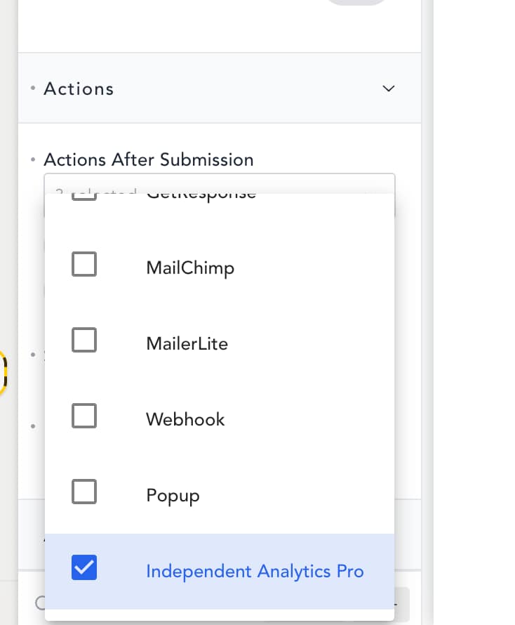 Selecting Breakdance form action