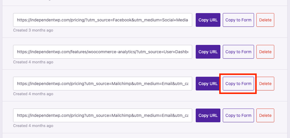 Copy to Form button