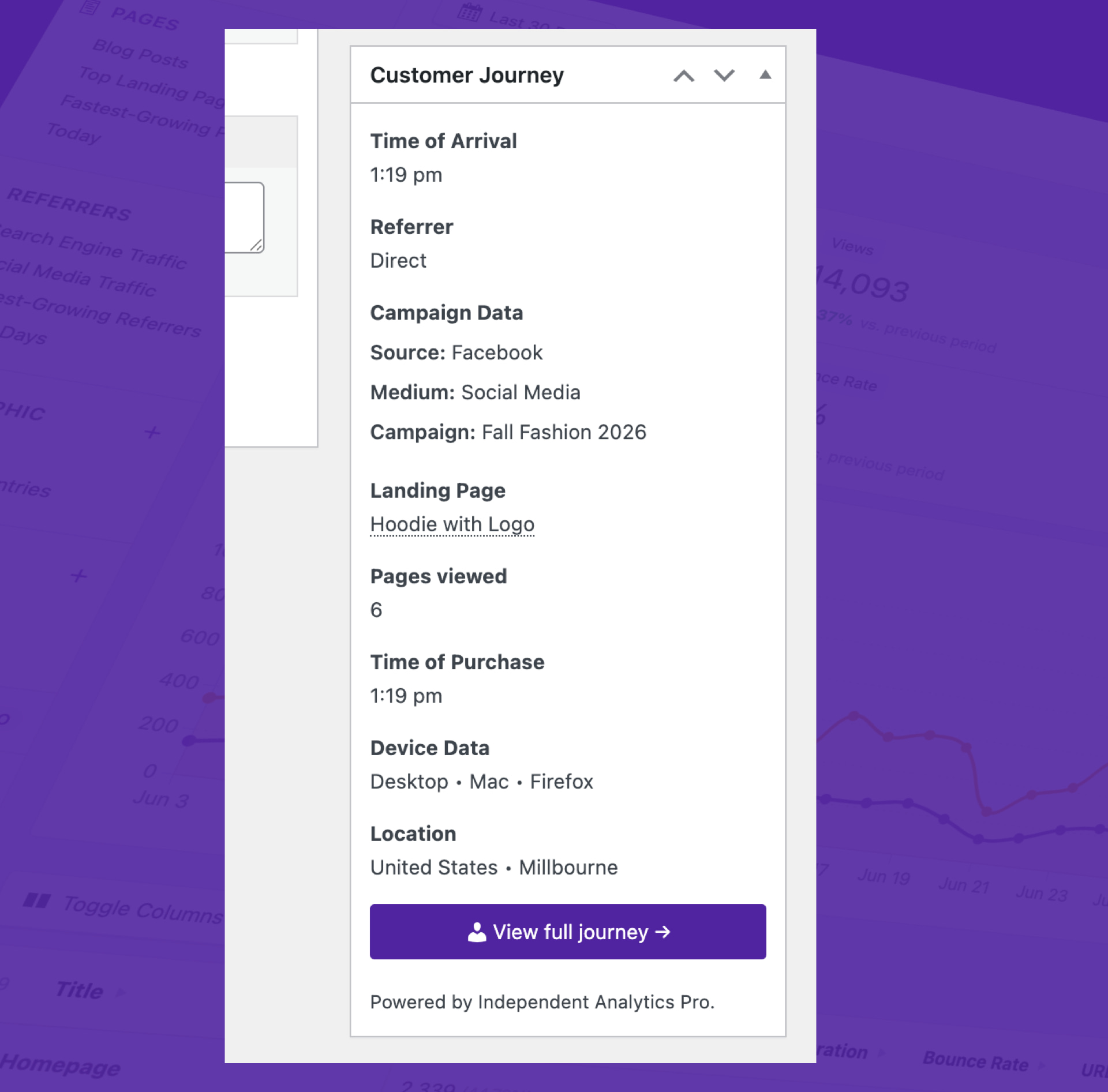 The Customer Journeys box added to WooCommerce order pages