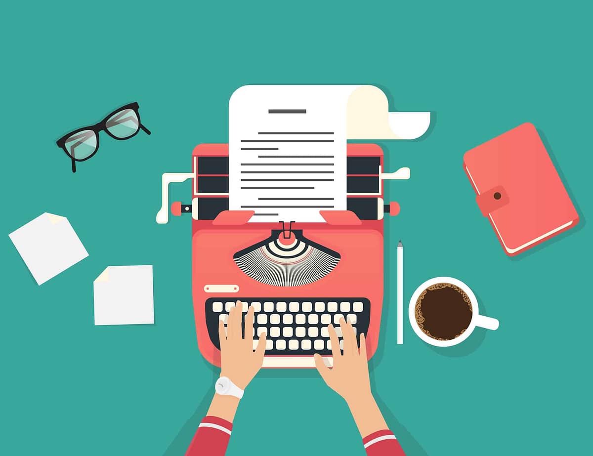 Author writing with a typewriter