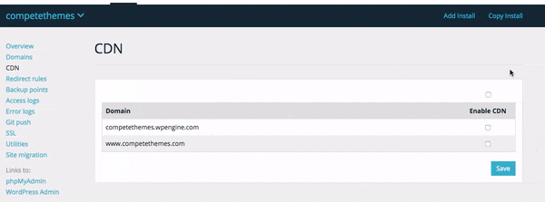 Enabling the CDN in WP Engine