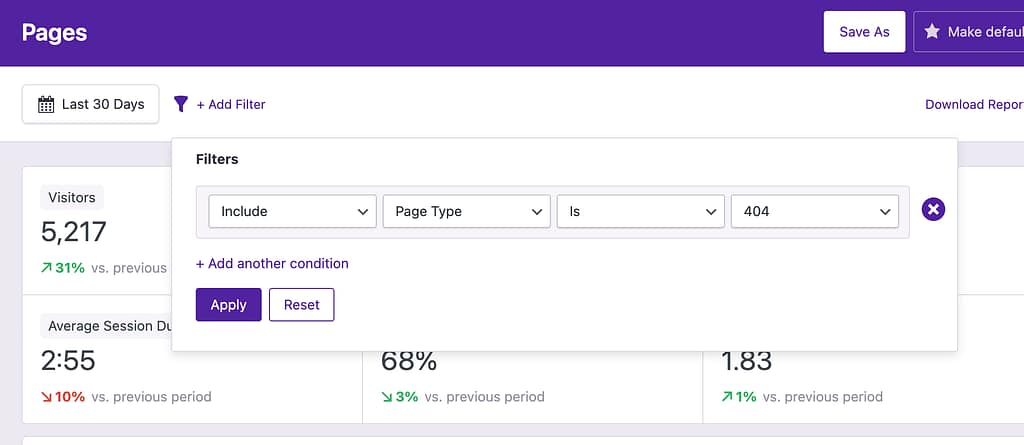 Filtering to see 404 error pages
