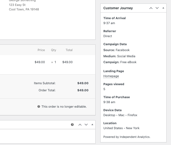 Order referrer box with campaign data