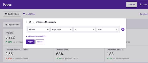 Page type filter selected