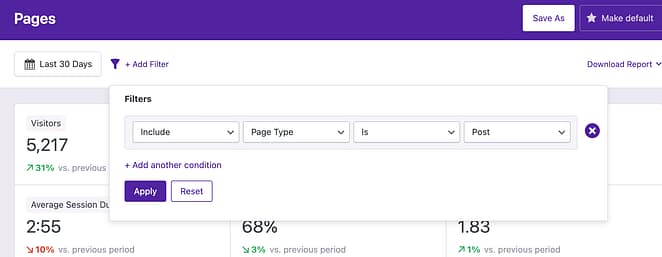 Filter by page type post