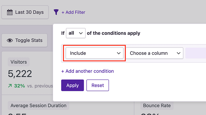 Inclusive filter option