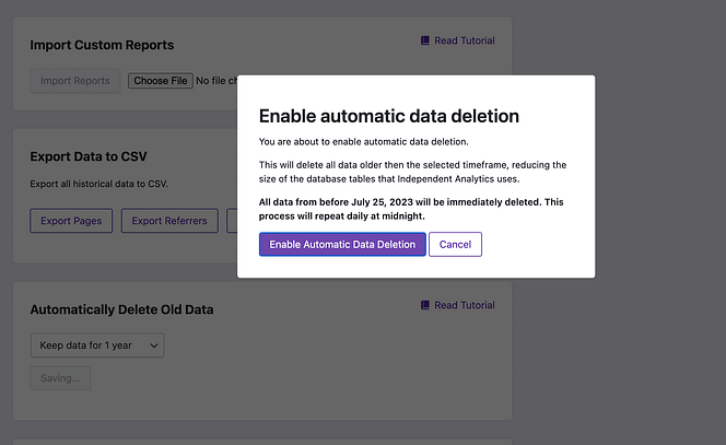 Confirm automatic data deletion