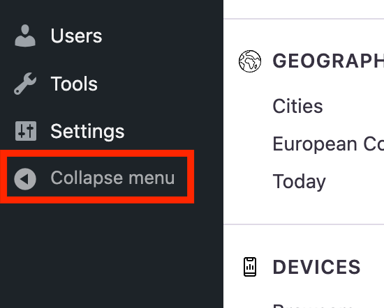 Collapse menu button in WP sidebar