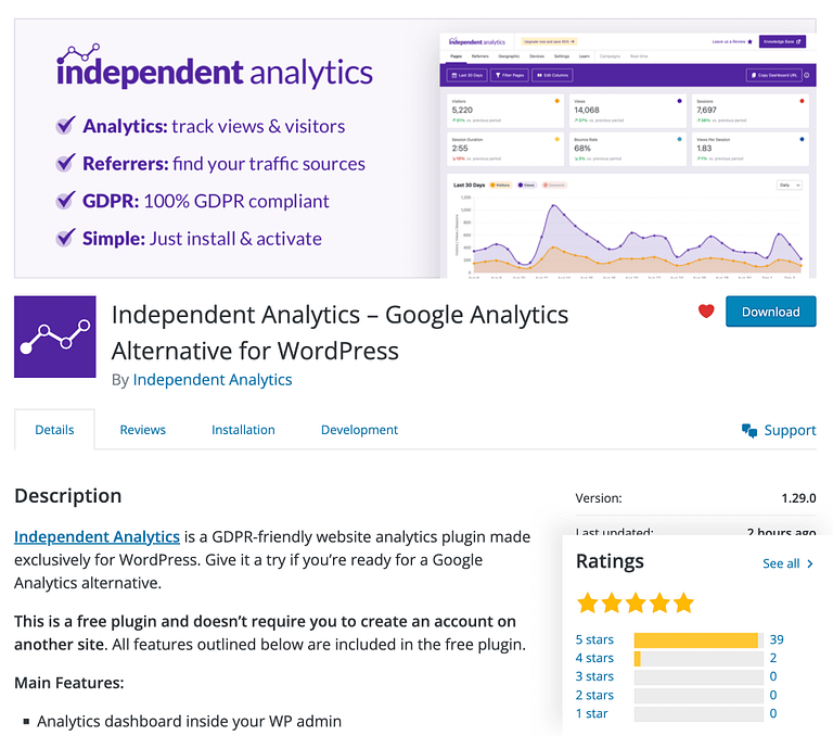 Independent Analytics plugin page