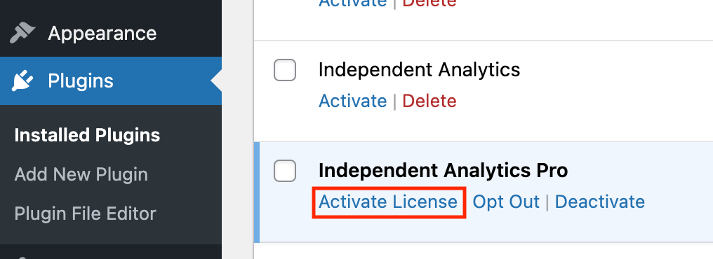 Activate license link