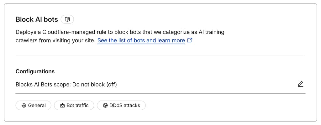 Cloudflare option to block AI bots