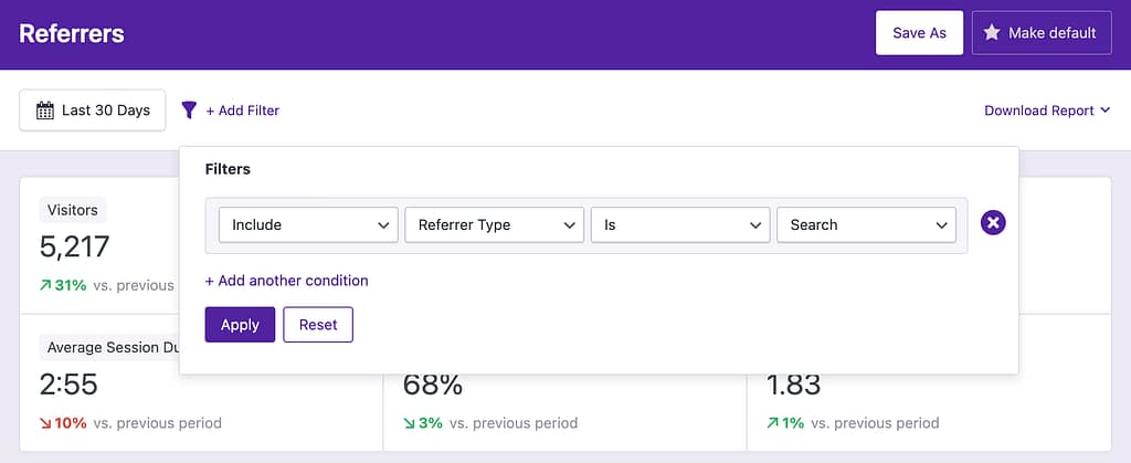 Filtering by referrer type