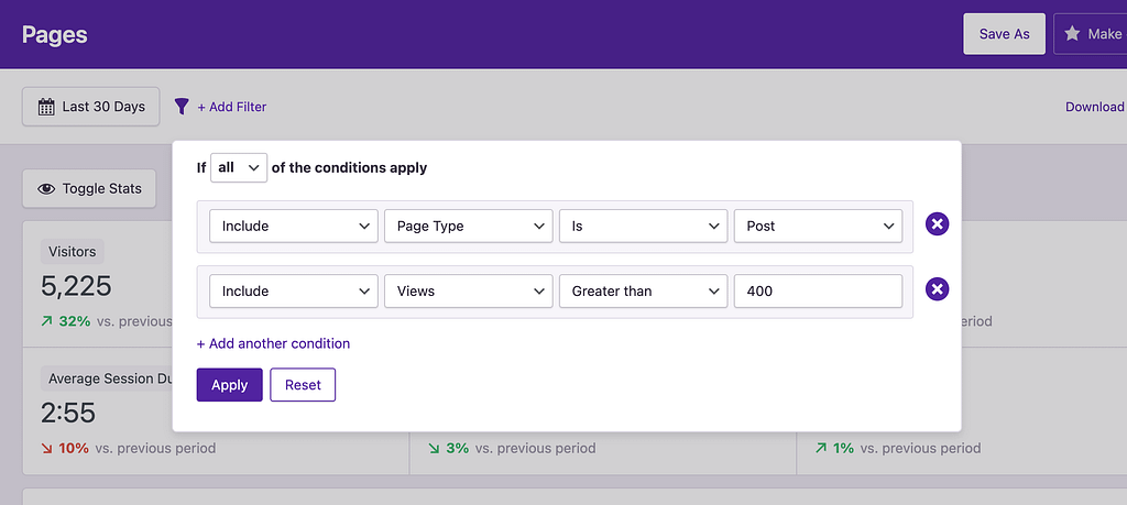 Filtering by page type and views