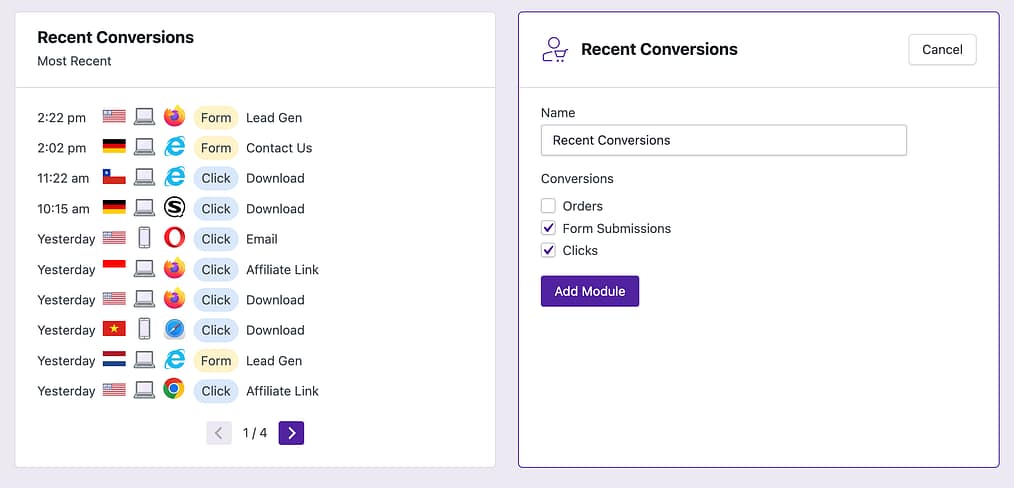 Recent Conversions module