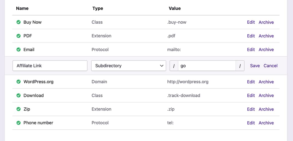 Subdirectory click tracking