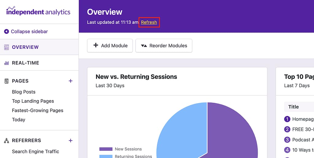 Refresh modules button