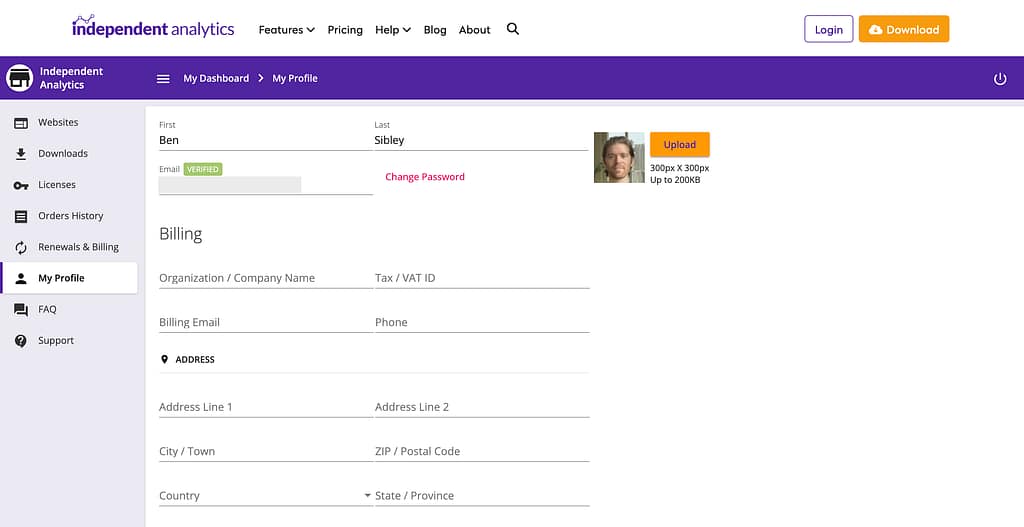 Freemius profile page