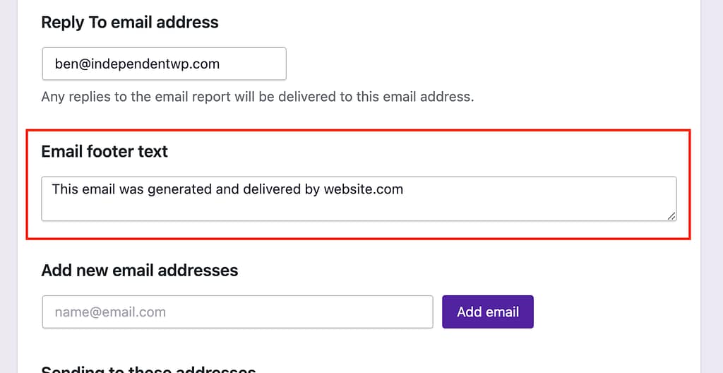 Email footer text setting