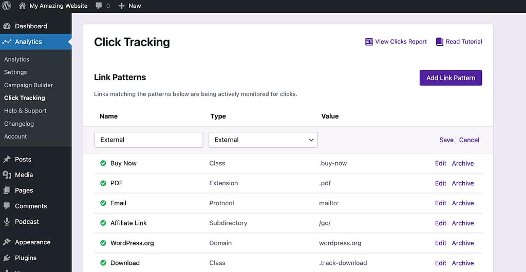 Adding External link pattern