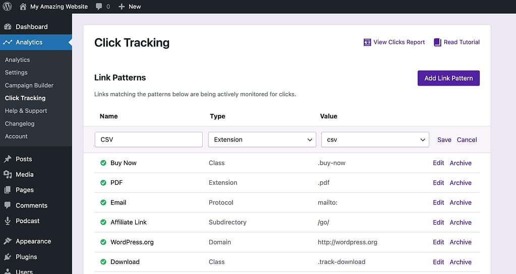 Track clicks by file extension