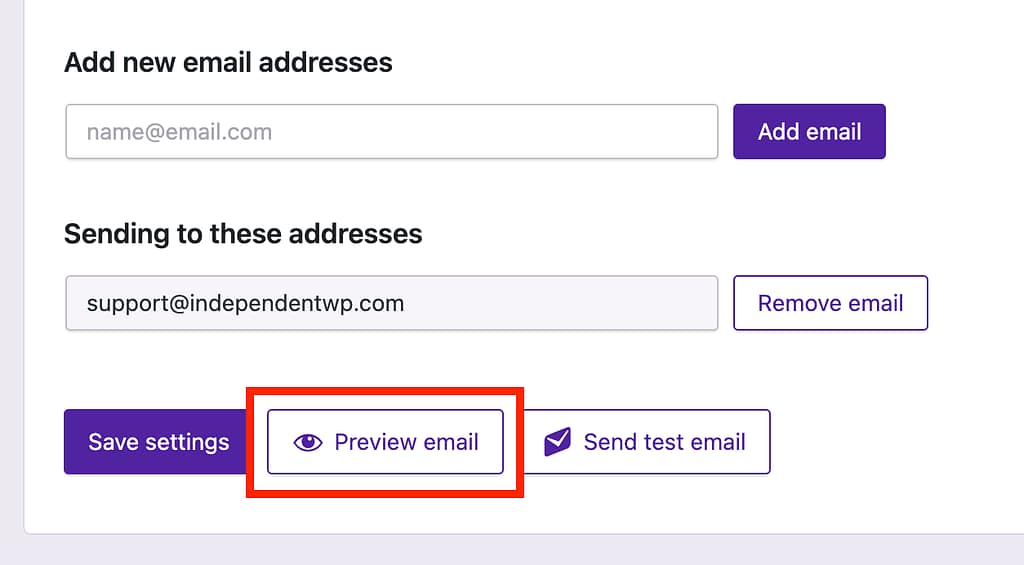 Preview email button