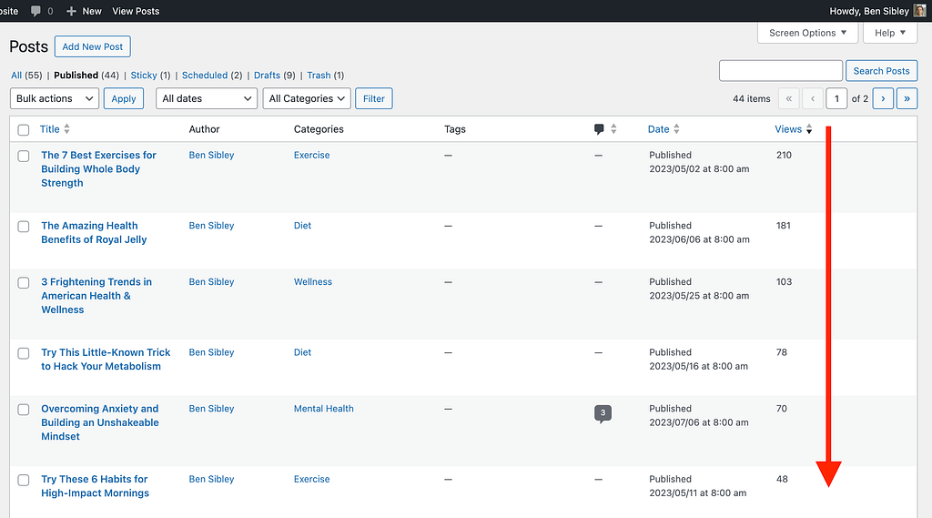 Posts sorted by views