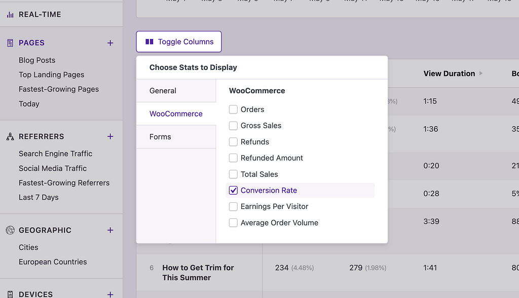 Enable conversion rate column