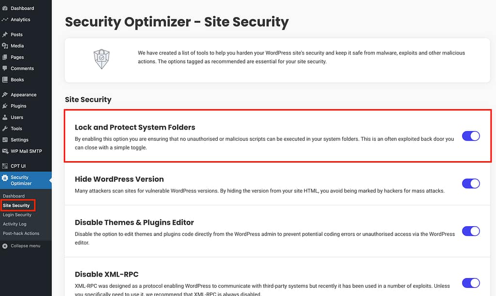 Security Optimizer options