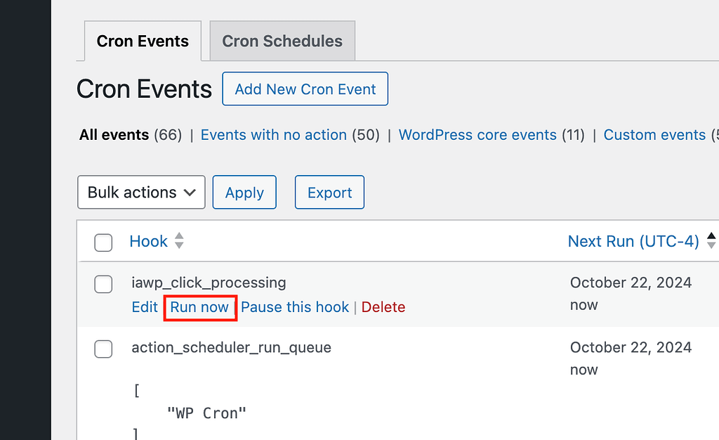 Run click cron event now