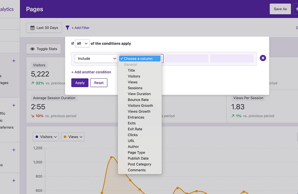 Choose filter column