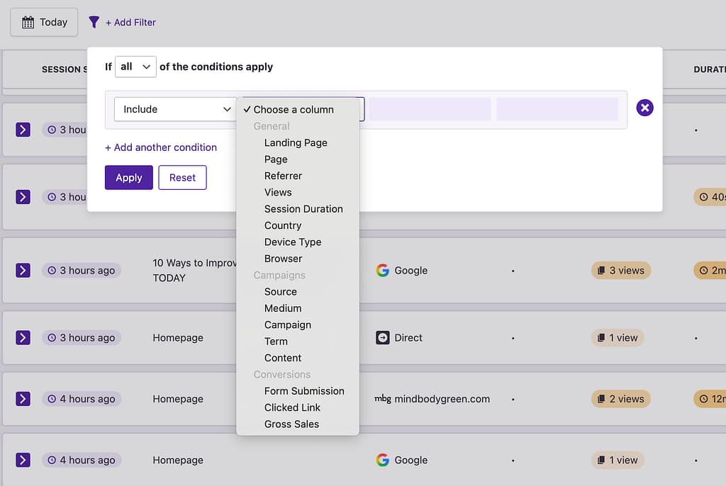 User Journeys filters