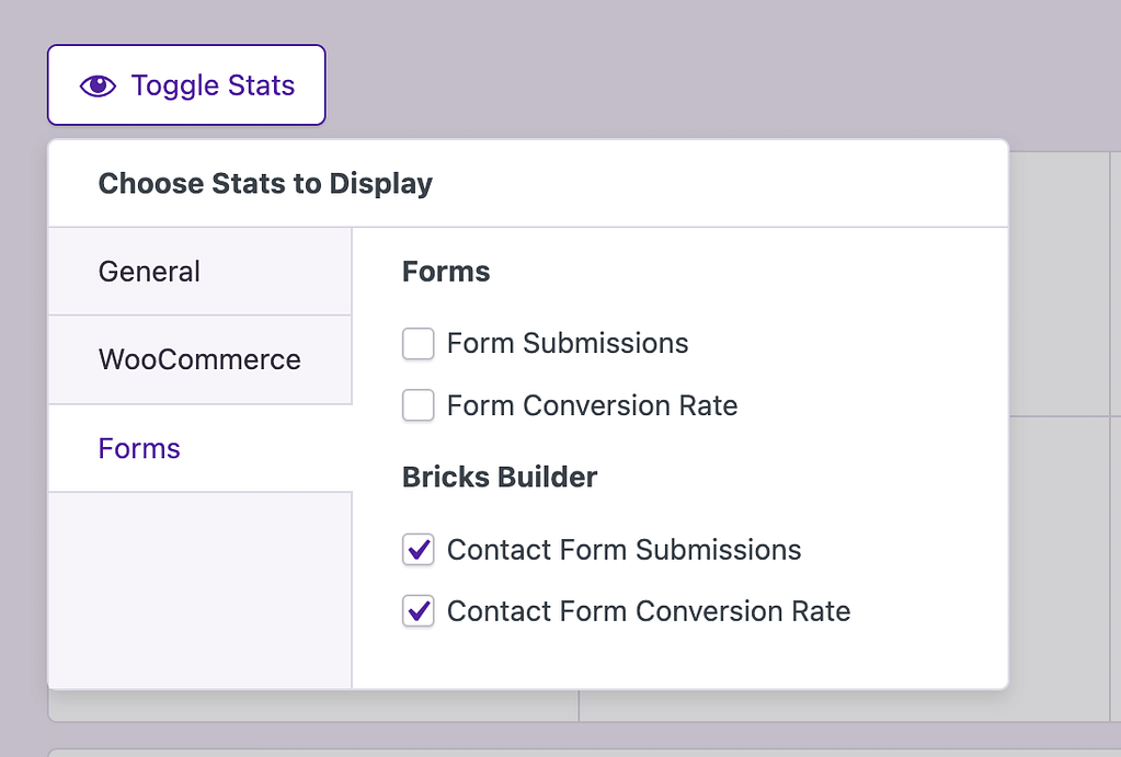 Bricks builder form stats